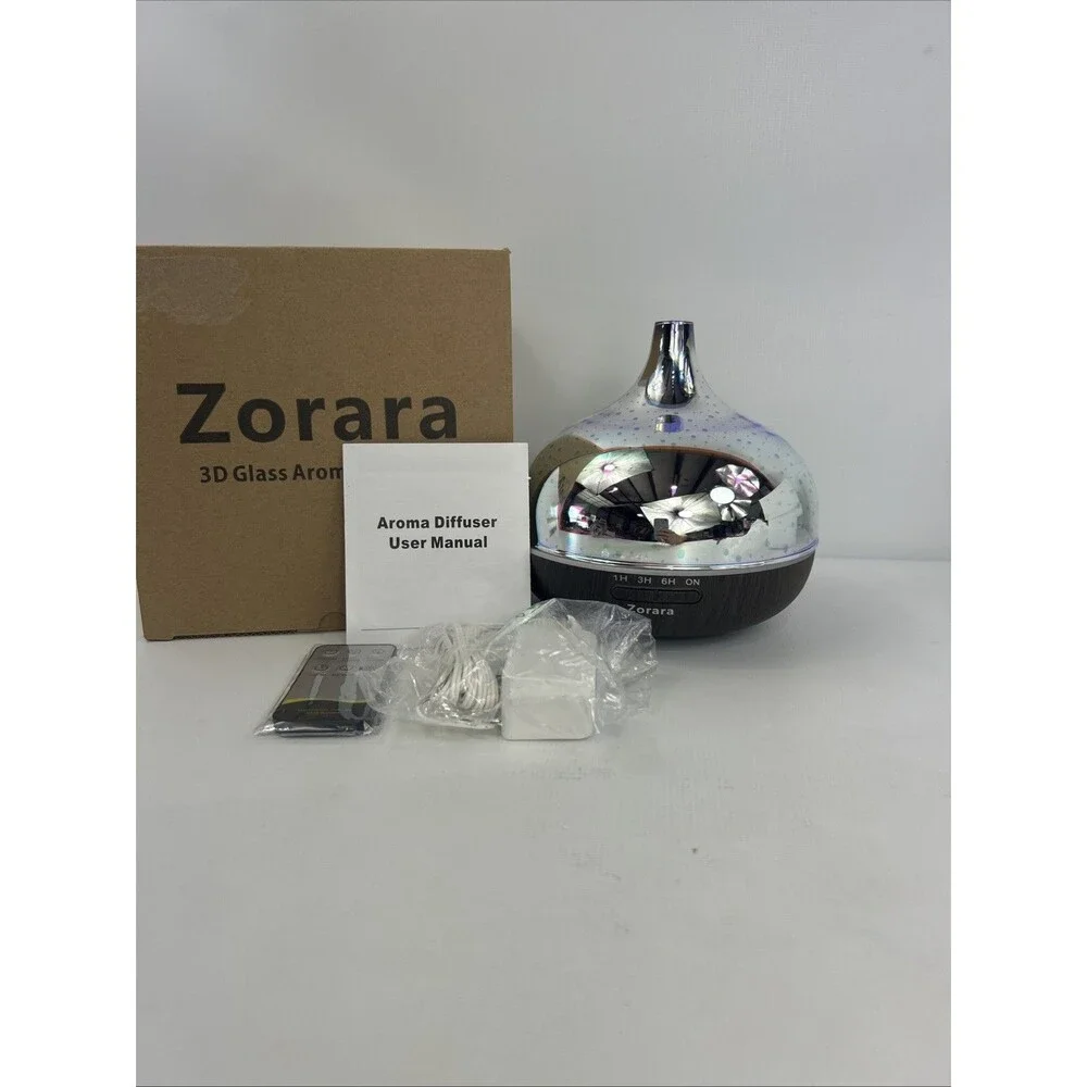 Zorara 3D Glass Aroma Diffuser, 7 Color Changing Led Lights/Waterless Auto Shut